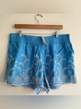 NWT J.Crew | Linen Cotton Aqua Blue Eyelet Embroidered Shorts | XL